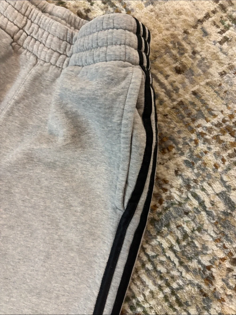 adidas Grey Jogger Sweatpants with Black Logo Stripes